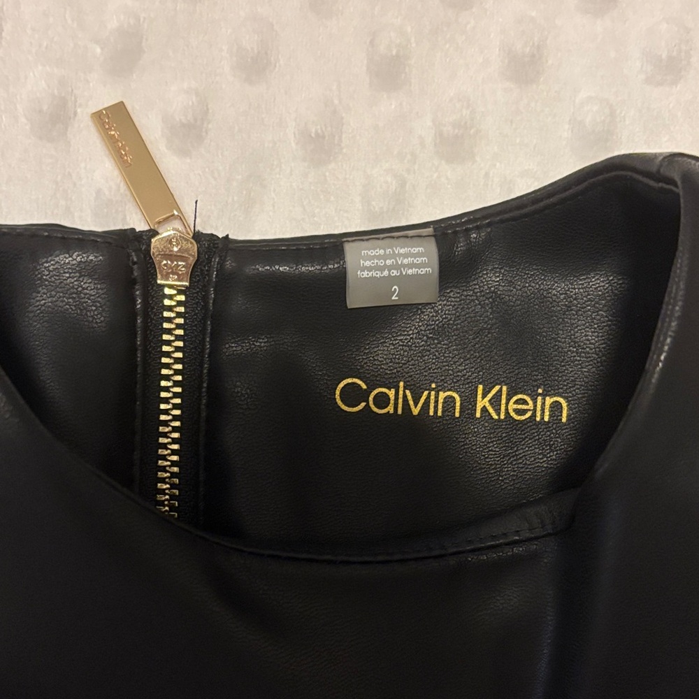 Calvin Klein Faux Leather Dresswith Gold Zipper